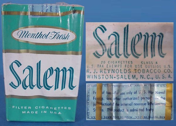 US WWII Salem Cigarettes, free of tax, U.S. use only