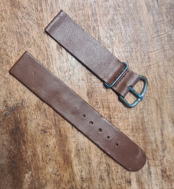 US WWII Wristwatch Leather Strap dark brown new unused N.O.S 16mm