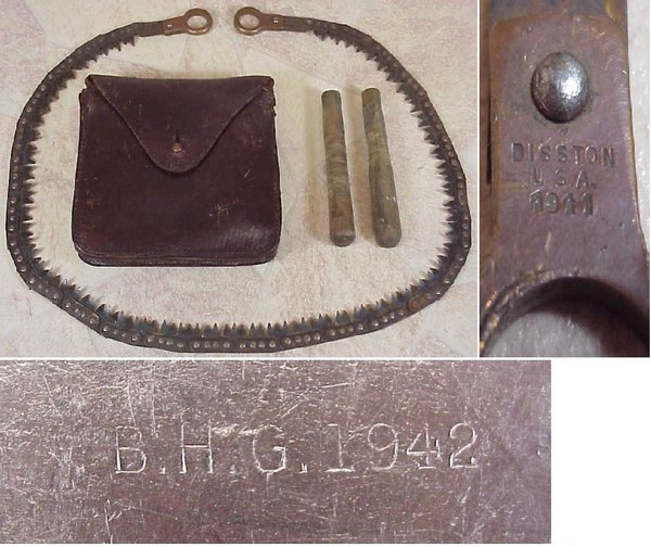US WWII Hand Chainsaw B.H.G. 1942 in it´s Leather Case