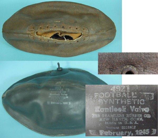 US WWII Football Gramless Rubber Co. 1945, outside leather & rubber bladder
