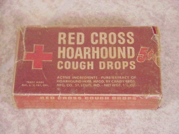 US WWII, Sweets Red Cross Hoarhound Cough Drops, wrapped and full, very good condition