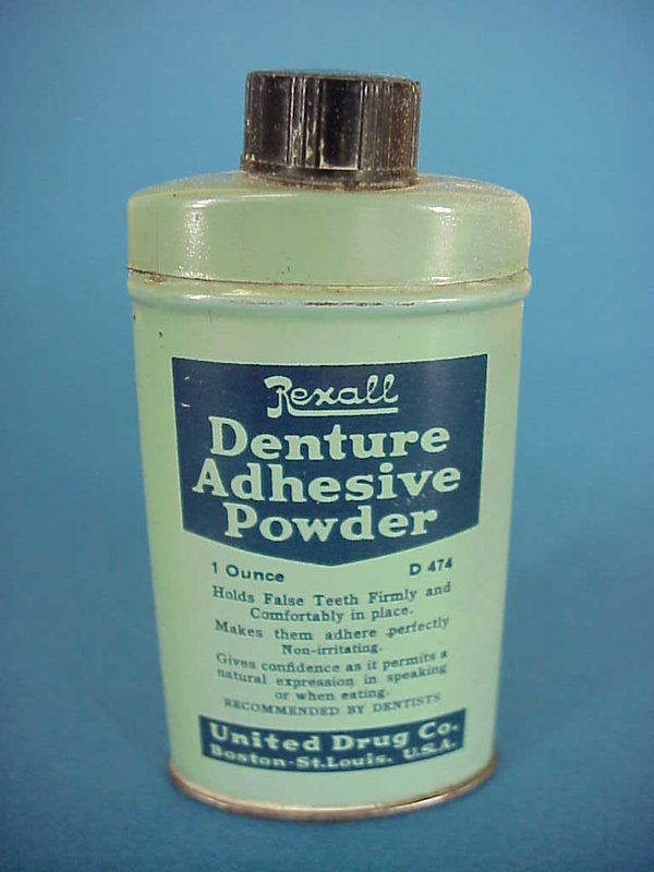 US WWII, Tooth Powder Denture Adhesiv Rexall, good condition