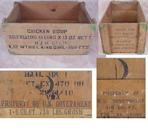 US WWII, Ration Chicken Soup Wood Box, no lid, very good condition