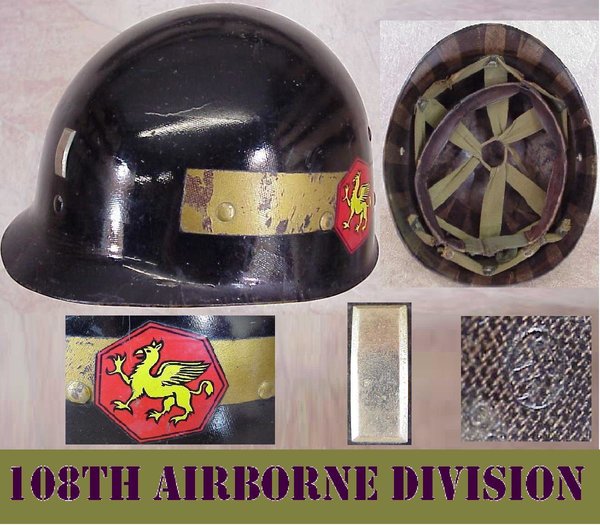 US WWII, Helmet Liner M1 Westinghouse 108th Airborne Division, Chinstrap missing, good condition
