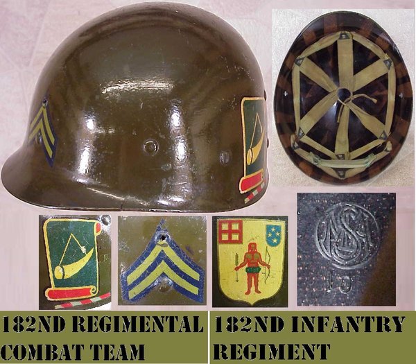 US WWII, Helmet Liner M1 MSA 182nd Infantry Regiment,  Chinstrap & Sweatband missing, good condition