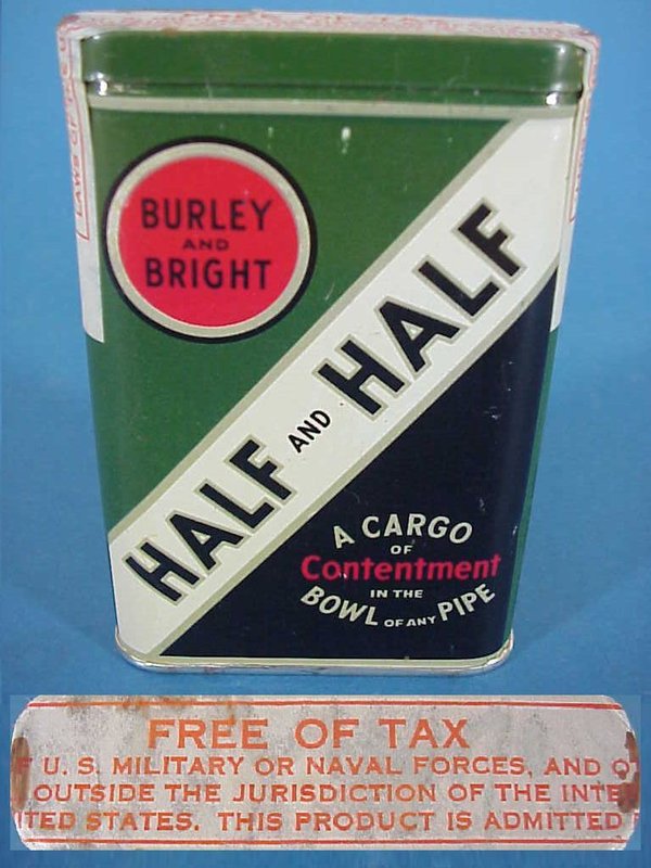US WWII, Tin Tobacco Half & Half Tax Free Label, full, very good condition