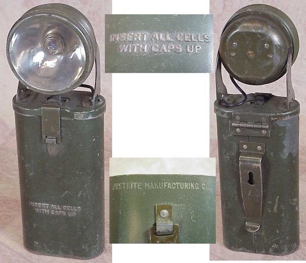 US WWII, Flash Light Justrite 4D Cell Swivel Head with Belt Clip, good condition