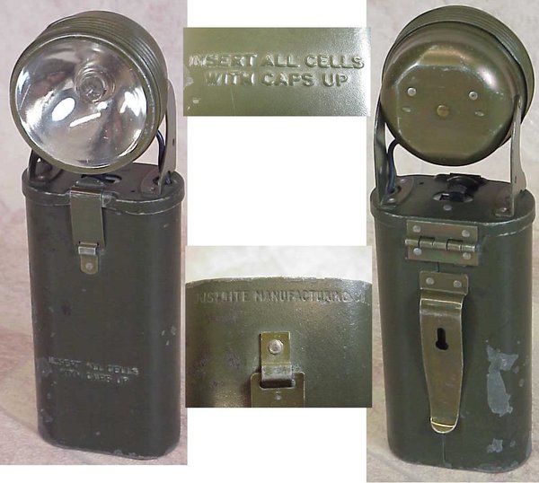 US WWII, Flash Light Justrite MAN.Co 4D Cell Swivel Head with Belt Clip, good condition