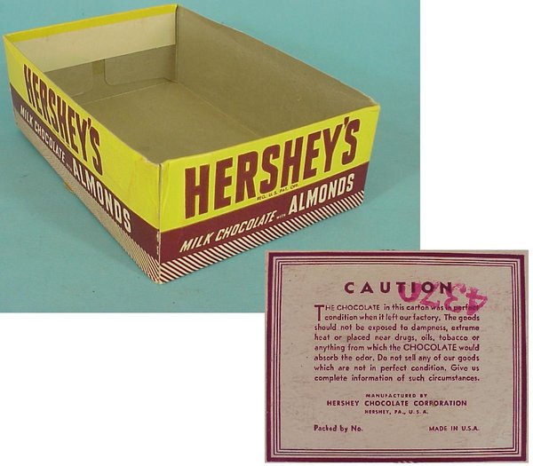 US WWII, Chocolate Hersheys Box Yellow, half cardboard box, very good condition