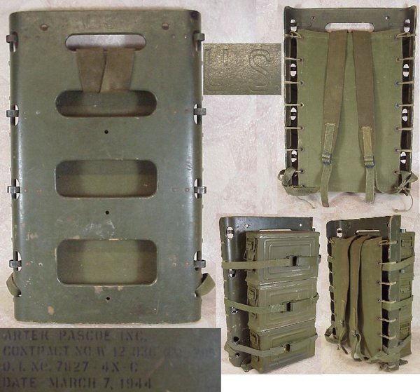 US WWII, Plywood Packboard Ammunition with Cans, Straps & Carrier, very good condition