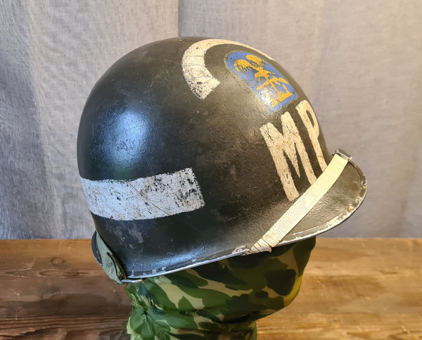 U.S. WWII, Helmet M1 Frontseam Swivelbale painted MP original Liner from Mine Safety Appliances