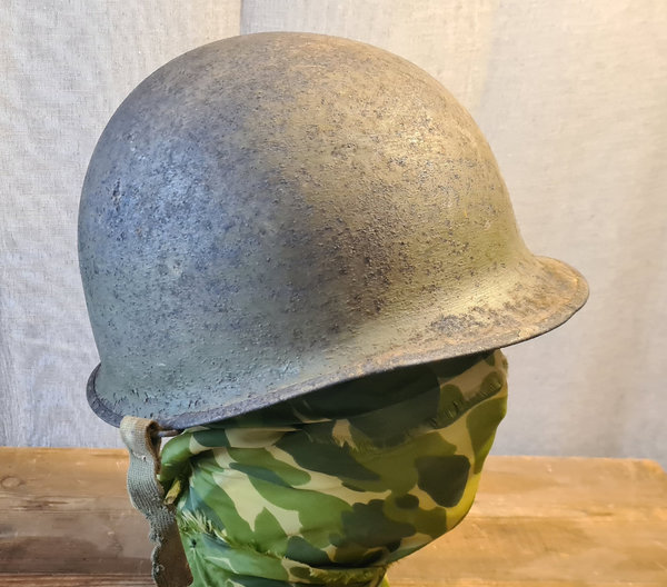 U.S. WWII, Helmet M1 Frontseam Swivelbale Barn Find from Bastogne Area..NAMED a real war relict