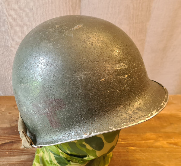 U.S. WWII, Helmet M1 Frontseam Swivel Bales original paint without Liner.Red Cross Symbol