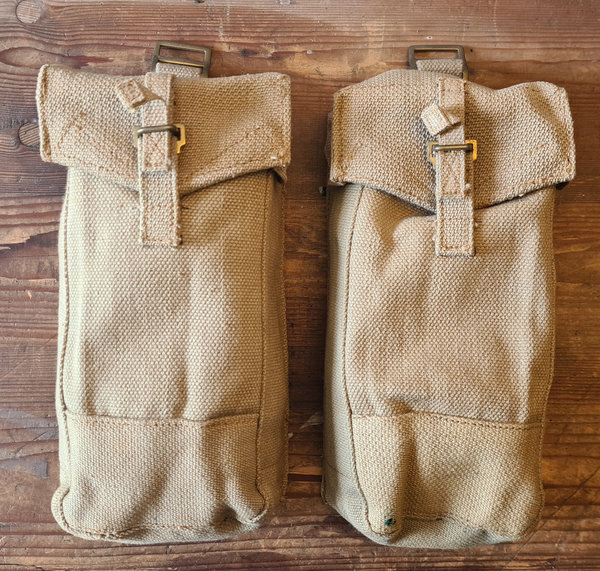 British Army WWII Ammo Pouch Mk3 dated 1952. One set .Used by the Quartermaster at jumps in Arnheim.