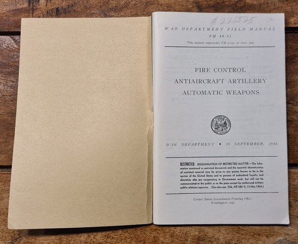 U.S. WWII original Field Manual War Department # FM 44 - 51 in absolutely top condition