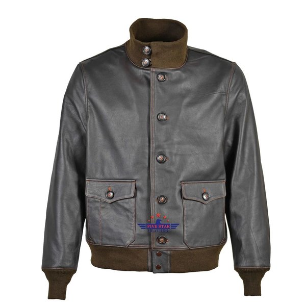 FIVESTAR LEATHER Flight A-1 Repro Goatskin Leather Jacket Military Aviation Bomber Seal Brown