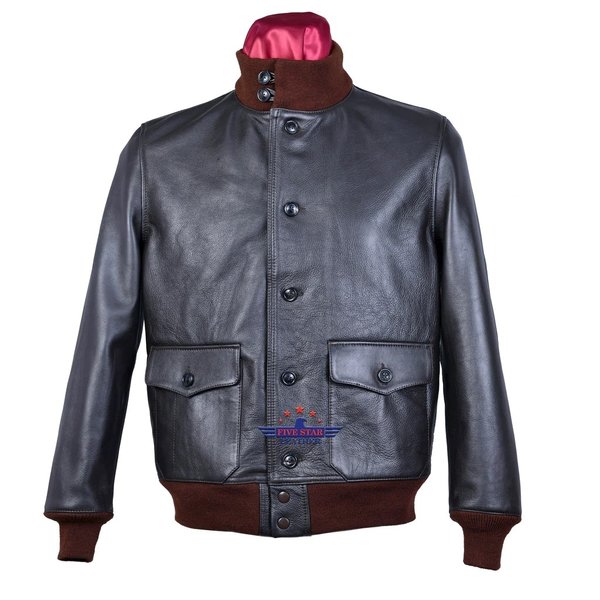 FIVESTAR LEATHER Flight A-1 Repro Steer Hide Leather Jacket Military Aviation Bomber Seal Brown