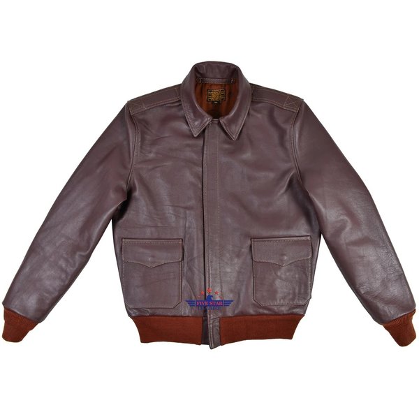 FIVESTAR LEATHER Type A2 Repro Bronco Military Flight Real Cowhide Leather Jacket Russet brown