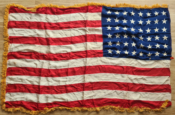 U.S. WWII genuine 48 Star Parade Flag with Gold Fringe. Measurements 1,25 x 0,75 mtr.